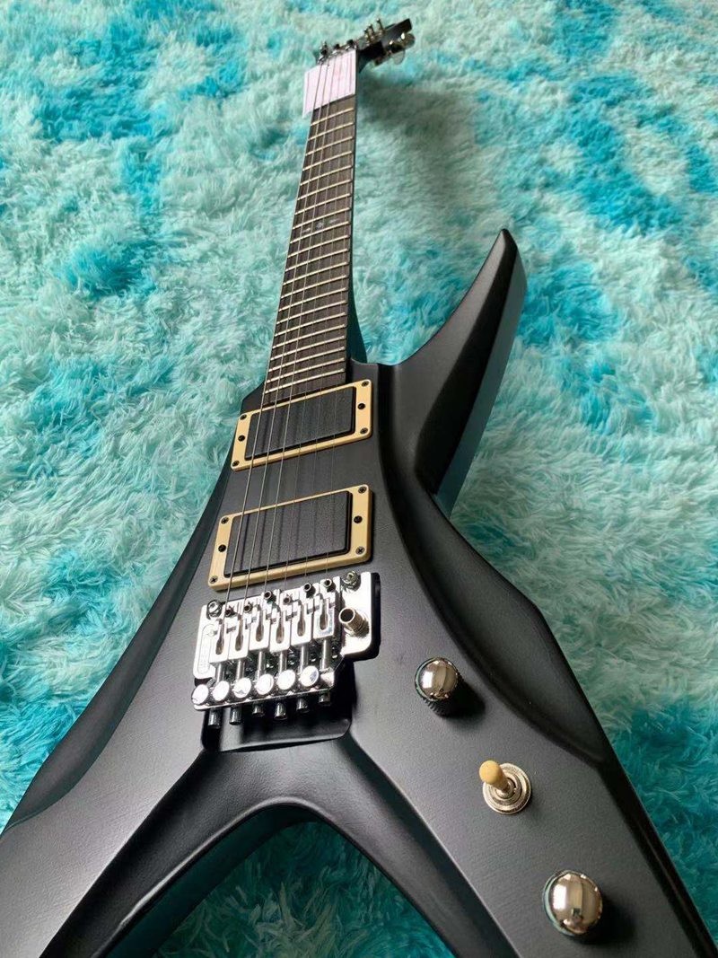 6 Strings Guitar 39 Inch V Shape Electric Guitar Neck Through Active Guitar Mahogany Wood Body Matte Pink Green Black Re