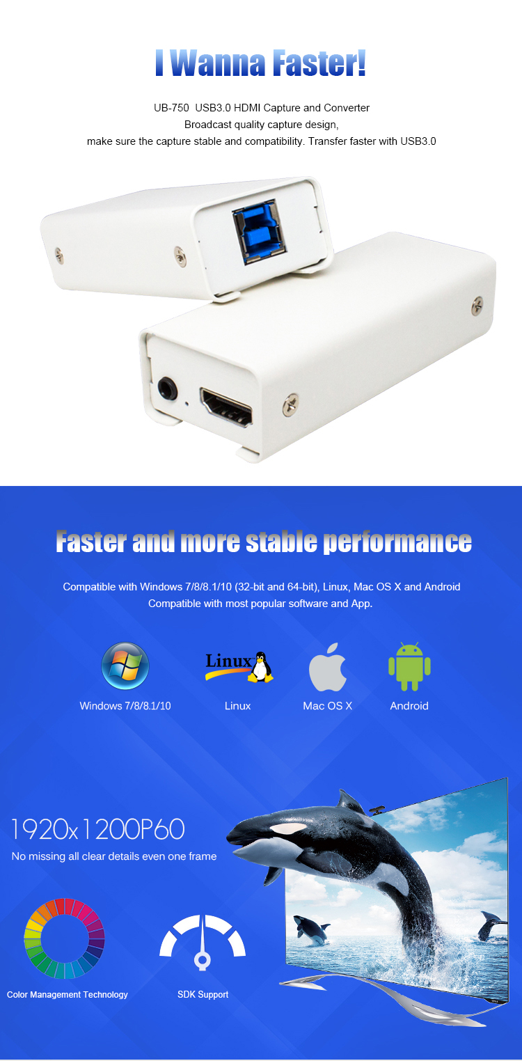HDMI 3.5mm Audio Usb Vhs Capture Device USB3.0 Video Conference Free Driver
