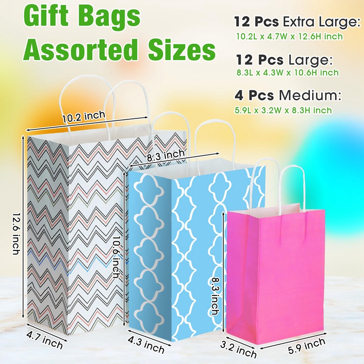 Handmade Biodegradable Eco-Friendly Striped Pastel Candy Sweet Tote Shopping Kraft Paper Bags