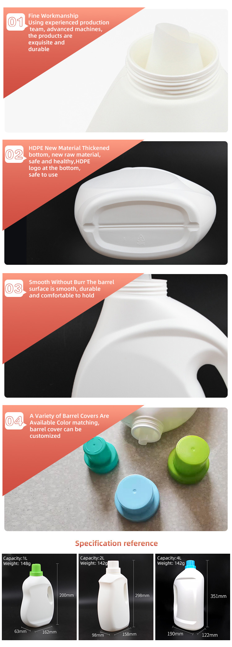 PE Empty Plastic Washing Detergent Bottle With Screw Cap Reusable