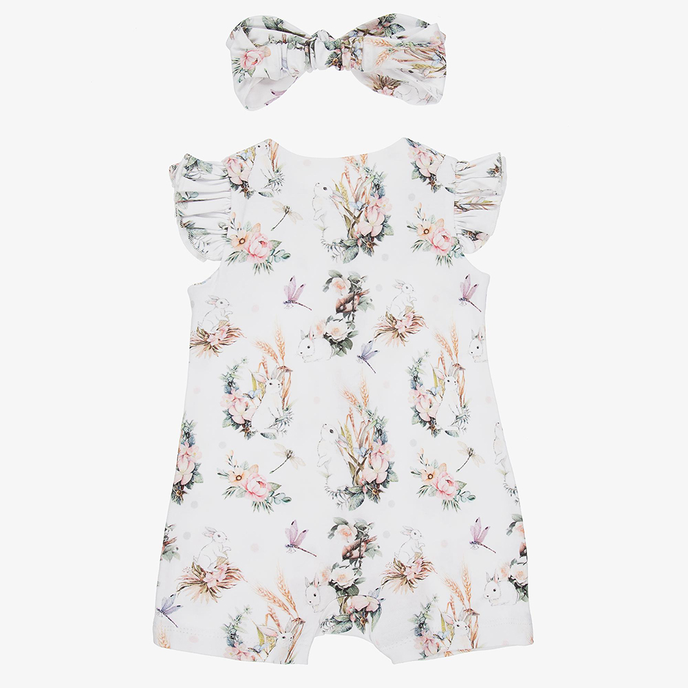 2pcs Sets Baby Cute Casual Summer Breathable Allover Flower Printed Falbala Sleeve Baby Jumpsuit