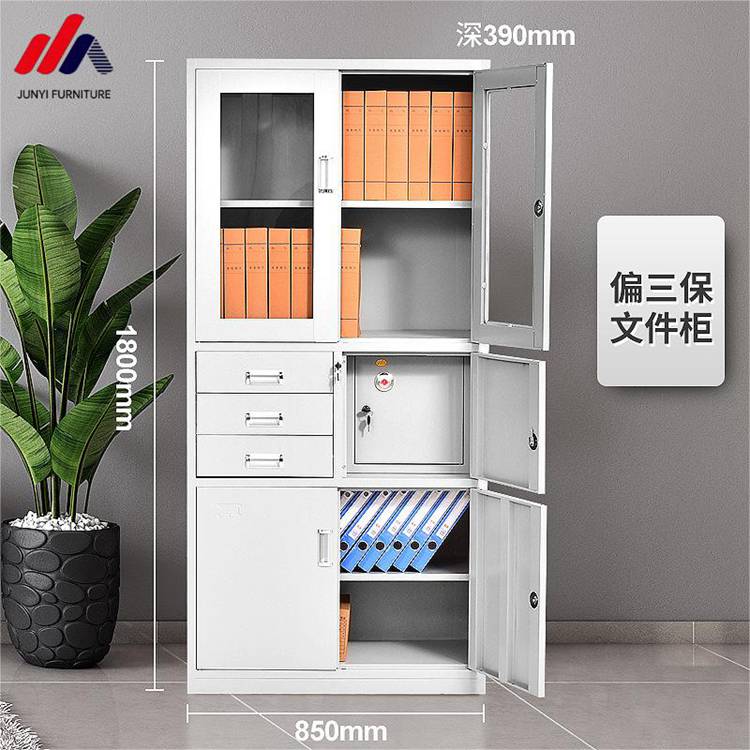 Easy Assembling Office Cabinets with Locks and Glass Doors Heavy Duty Metal Construction