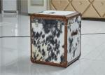 Vintage Style Leather Storage Trunk Cow Leather Fur Material 1 Drawer Top