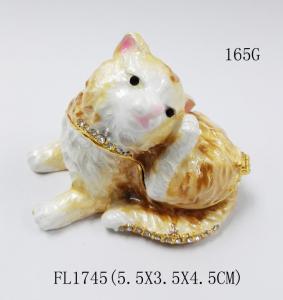 Quality Fashionable Metal Alloy Pewter Rhinetone Cat Trinket jewelry box wholesale