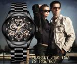 KINYUED oem waterproof custom logo leather fashion tourbillon skeleton wrist