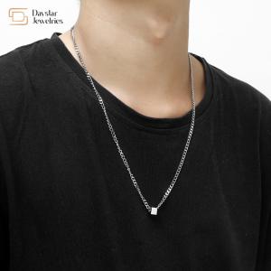 Quality Hip Hop Titanium Steel Clavicle Cuban Chain Necklace Square Block Pendant Chokers wholesale