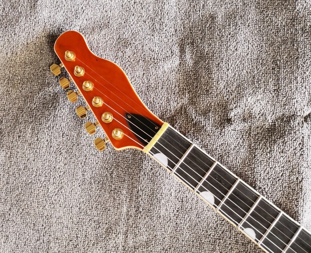 Custom orange TL hollow body f hole ebony fingerboard gold bridge electric guitar musical instrument shop