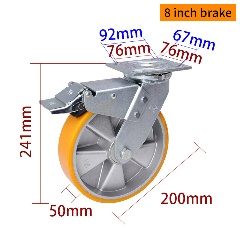 Heavy Duty Castors 200mm 8 Inch Swivel Caster With Brake 738-86A