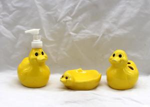 Quality Dolomite Duck Bathroom Set , Ceramic Toothbrush Holder Lotion Dispenser Soap Dish wholesale