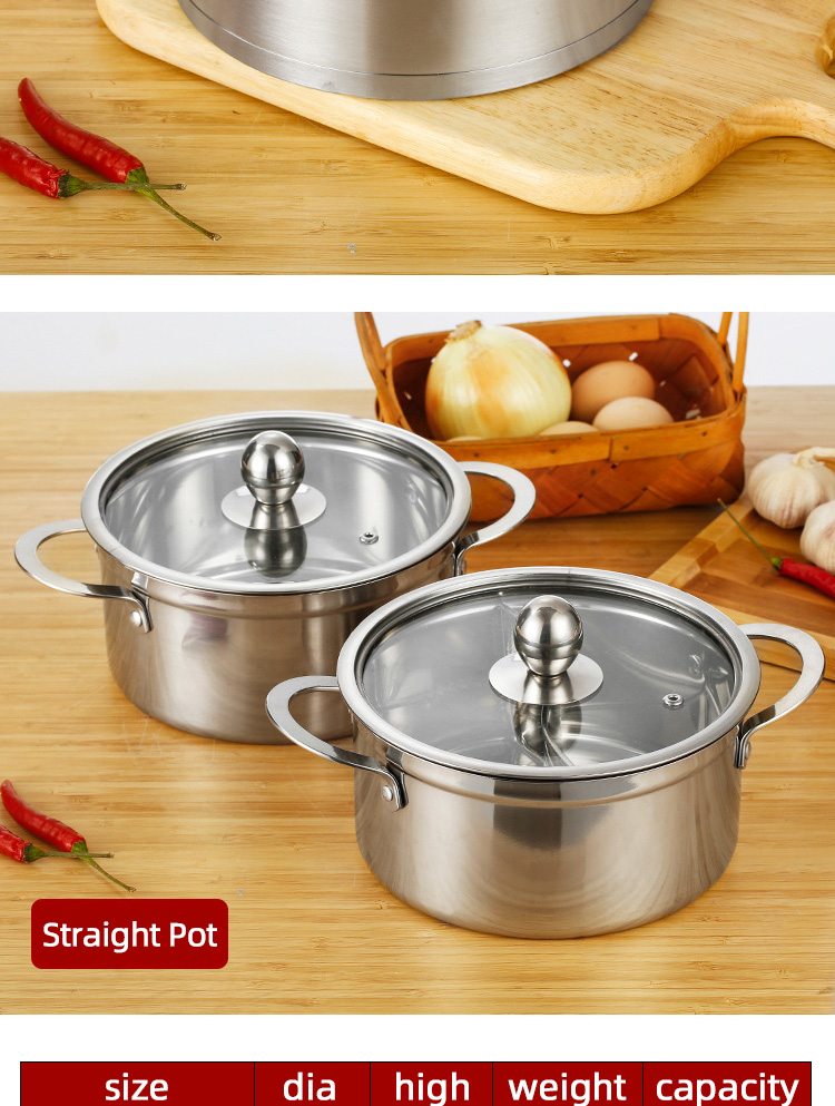 New Design Silver Kitchen Small Stock Pot Stainless Steel Shabu Shabu Induction Hot Pot With SS Double Ear Handles