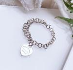 Womens Chain 925 Sterling Silver Bracelet Bangle Heart Charm Fine Jewelry