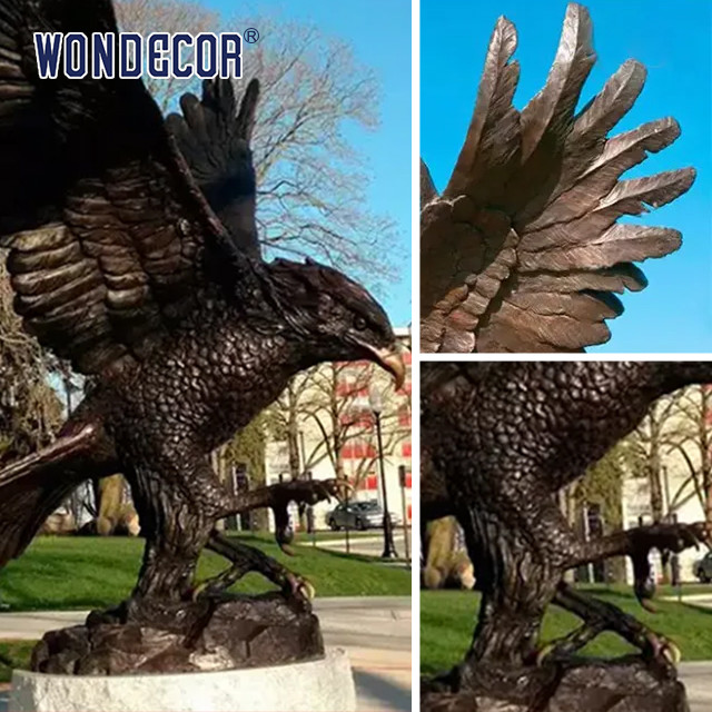 Winged Eagle Carving Bronze Statues Sculpture Artistic
