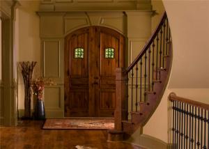 Quality Double Main Oak Solid Wood Doors Red Color Painting Surface For Villa Entry wholesale