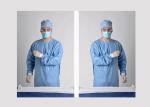 Anti Static Blue Isolation Gowns , Disposable Hospital Gowns Knitted Cuff /