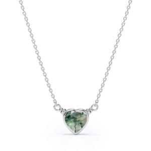 Quality S925 Simple Natural Light Brilliant Elegant Green Moss Agate Necklace Heart Shaped wholesale