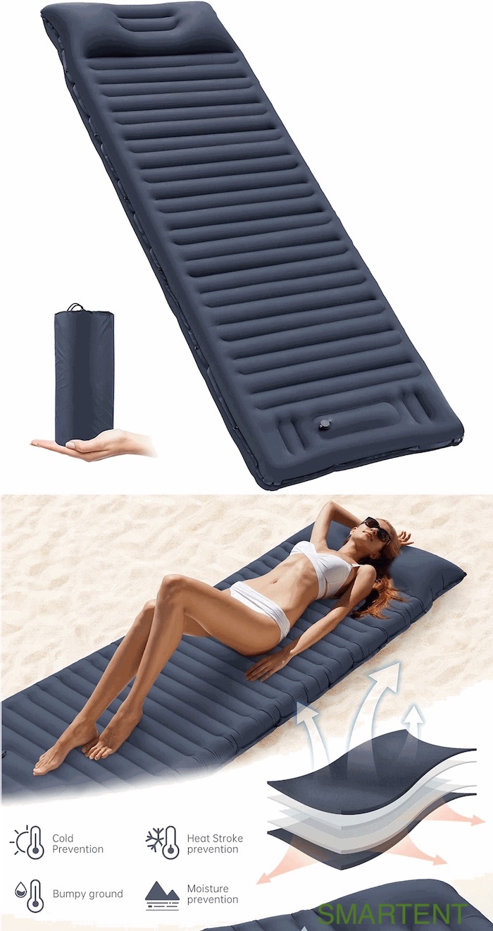 40D Nylon TPU Inflatable Mountain Sleeping Bags Built In Foot Pump Portable Air Mattress