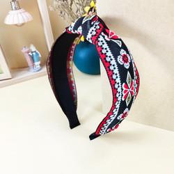 Fabric Curly Pink Ladies Hair Bands 15 Colors Embroidery Knotted Wide Hairbands