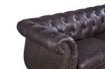 Vintage Double Color Three Seater Leather Sofa Durable Linen Full Hand Work