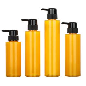 Quality Customized PET Round Lotion Pump Shampoo Bottle Cylinder Yellow color wholesale
