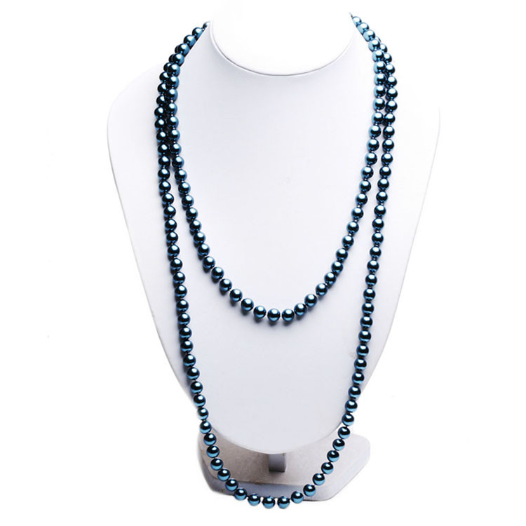 Luxury Round Blue 8mm Shell Pearl Sweater Necklace 55 Inches (N08612)