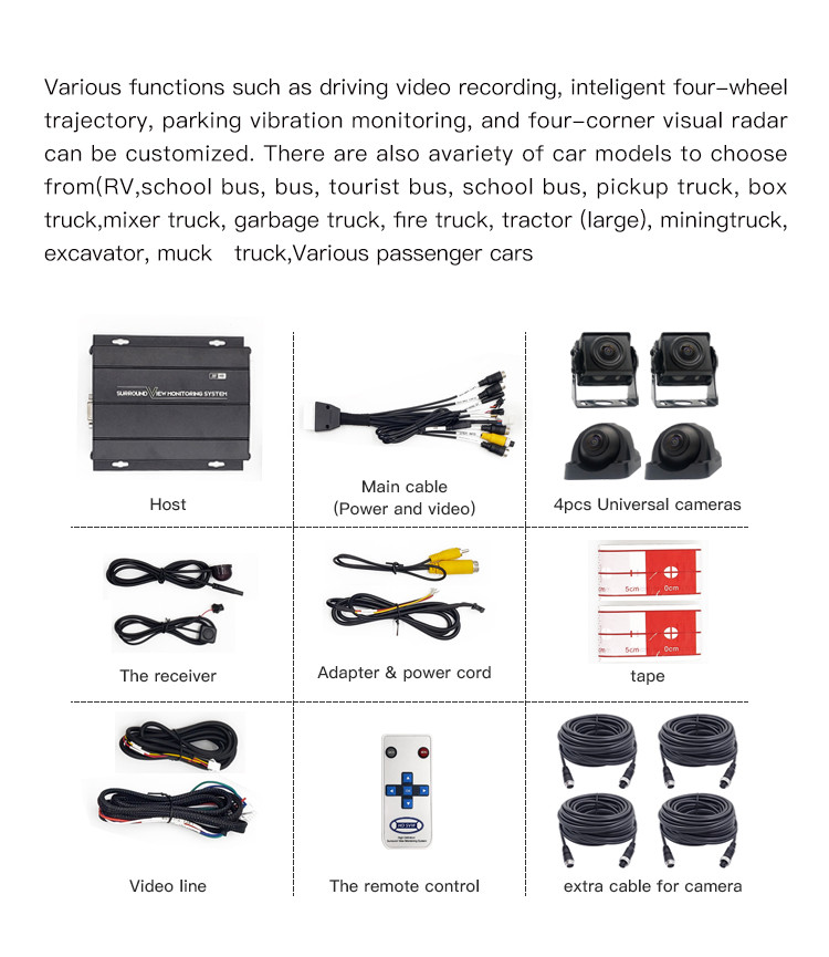 GC2093 360 Car Camera System RV Heavy Duty Backup Camera System 170deg 18 IR