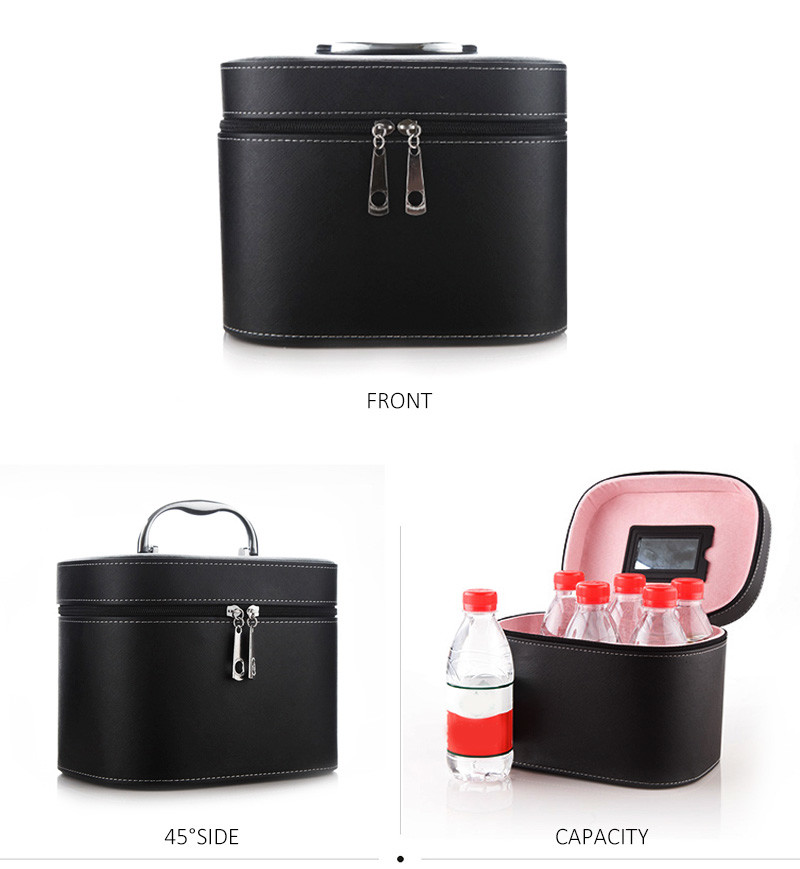 Large Zipper Leather Cosmetic Mirror PU Makeup Bag