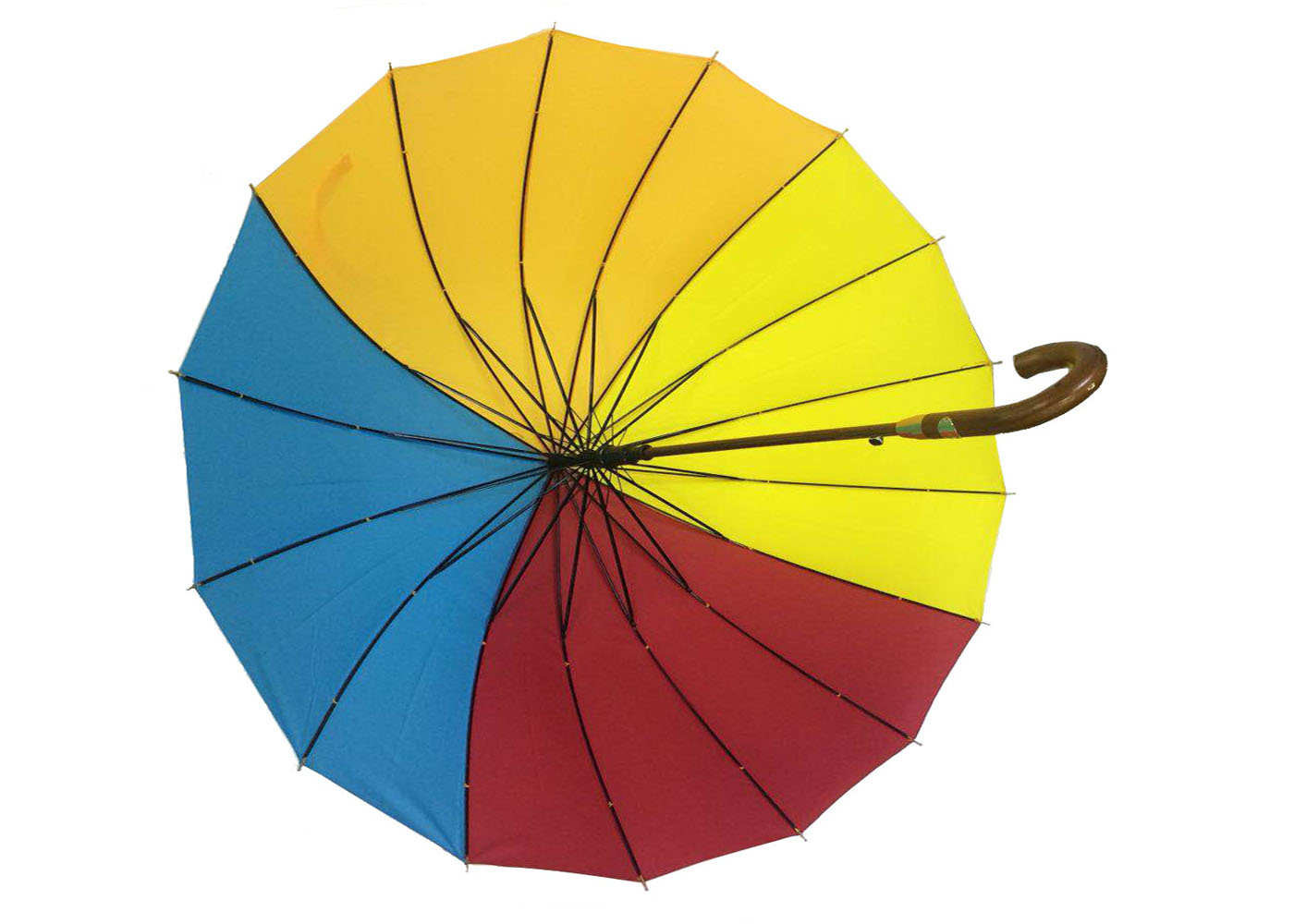 26 Inch 16 Ribs Wooden Handle Umbrella Auto Open Manual Close Assorted Colors