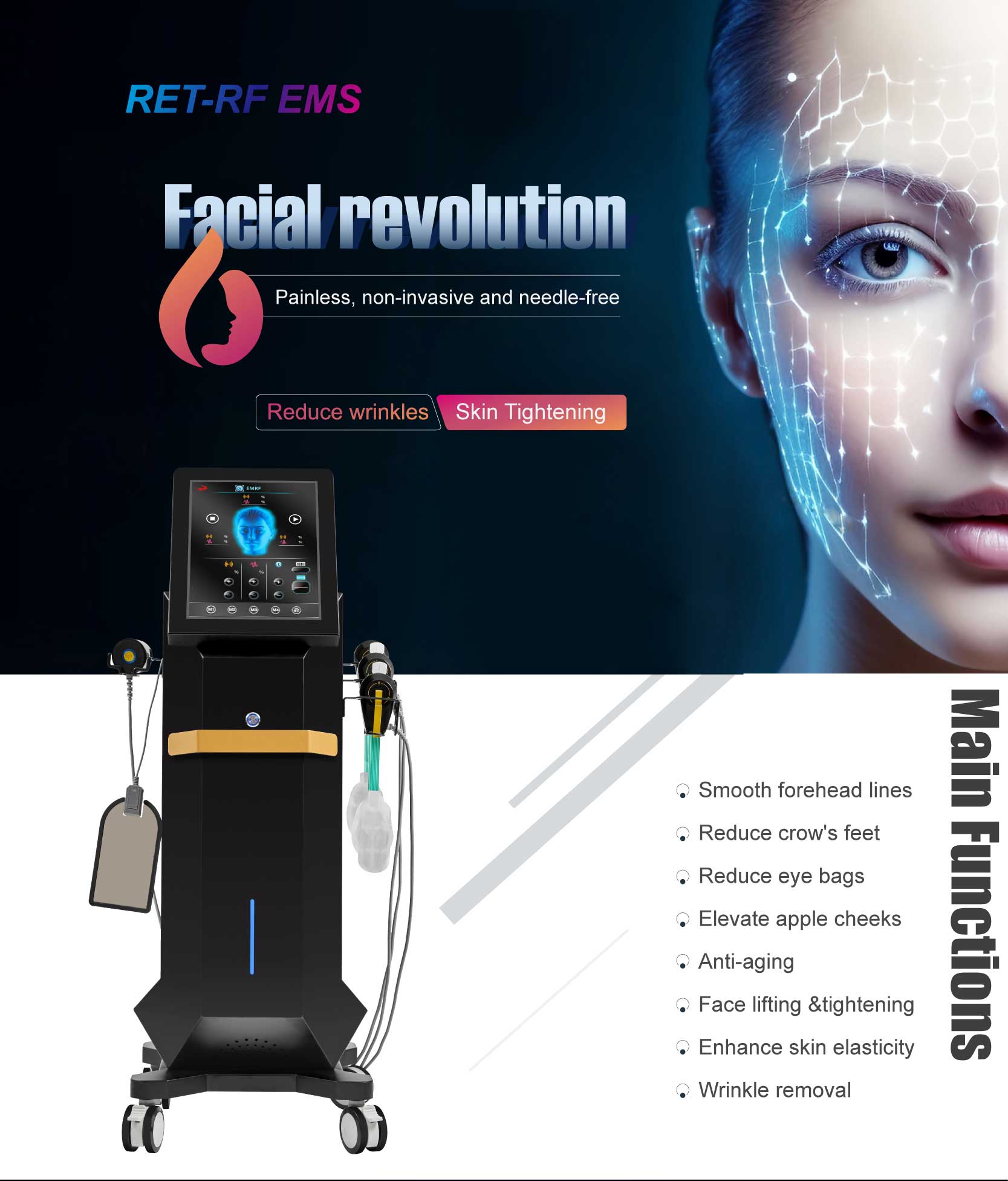 Desktop Face Neck Treatment 2024 Latest RET-Face RF EMS Facial Machine for Anti-Aging
