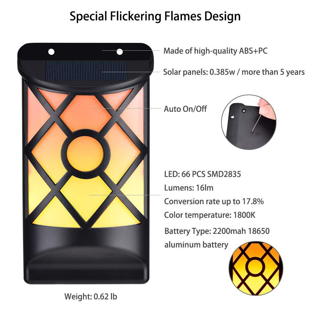 0.49W 1800K Solar Flame Lights Outdoor 3.7V 2200mAh Flame Torches
