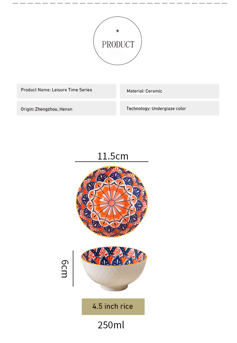 Exquisite Bohemian Design Ceramic Bowl Set of 4 in Gift Box with Plate and Chopsticks