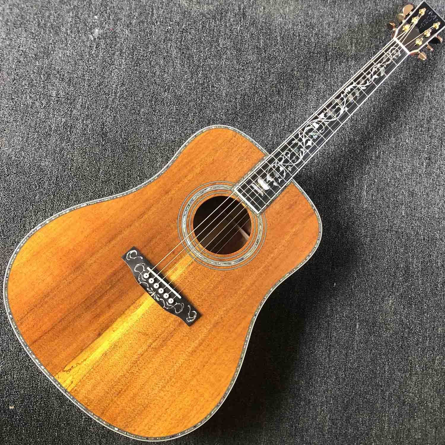 Custom 41 Inch D Model KOA Wooden Acoustic Guitar with Ebony Fingerboard Real Abalone Shell Binding