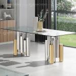 Modern 12mm Thick Tempered Glass Top Dining Table With Stainless Steel Base