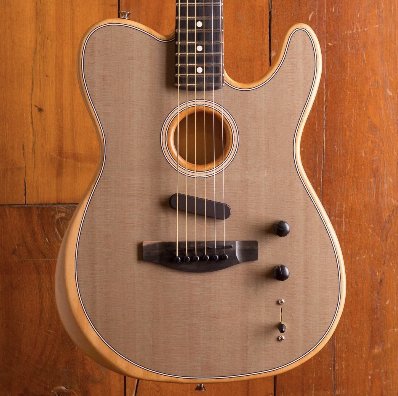 Custom Acoustasonic Tele Sonic Natural Electric Guitar Polyester Satin Matte Finish With Dot Inlay China Black Hardware