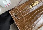 22cm Crocodile Leather Handbags , Tobacco Leather Square Bag