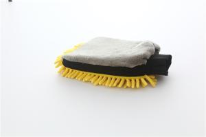 Quality yellow/grey color microfiber plush chenille car cleaning detailing house cleaning wash mitts/gloves wholesale