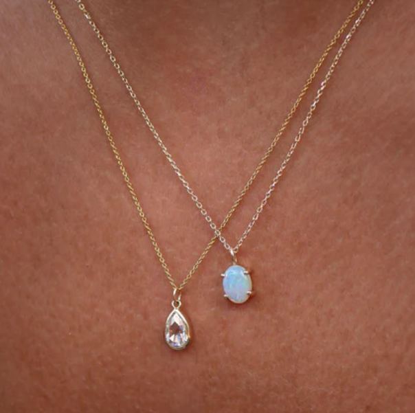 Handmade 18K Gold Plated Pendant Prong Setting Opal Stone 925 Silver Necklace