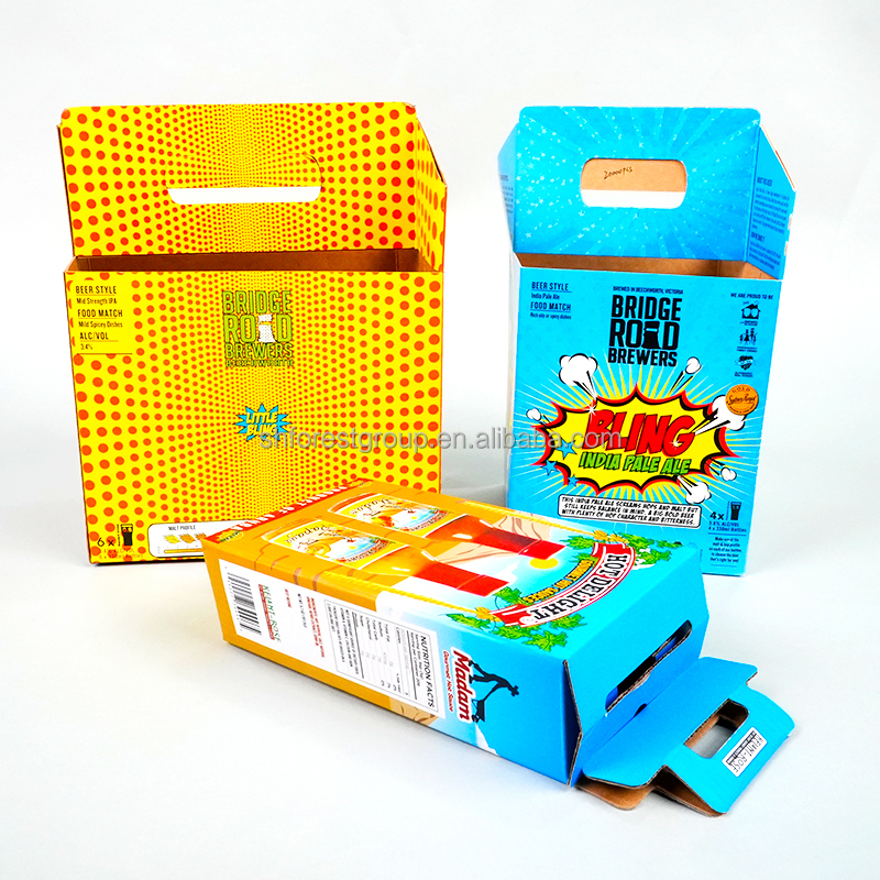 Portable Corrugated Paper Packaging 6 Bottle Beer Box With Custom Printing And Handle
