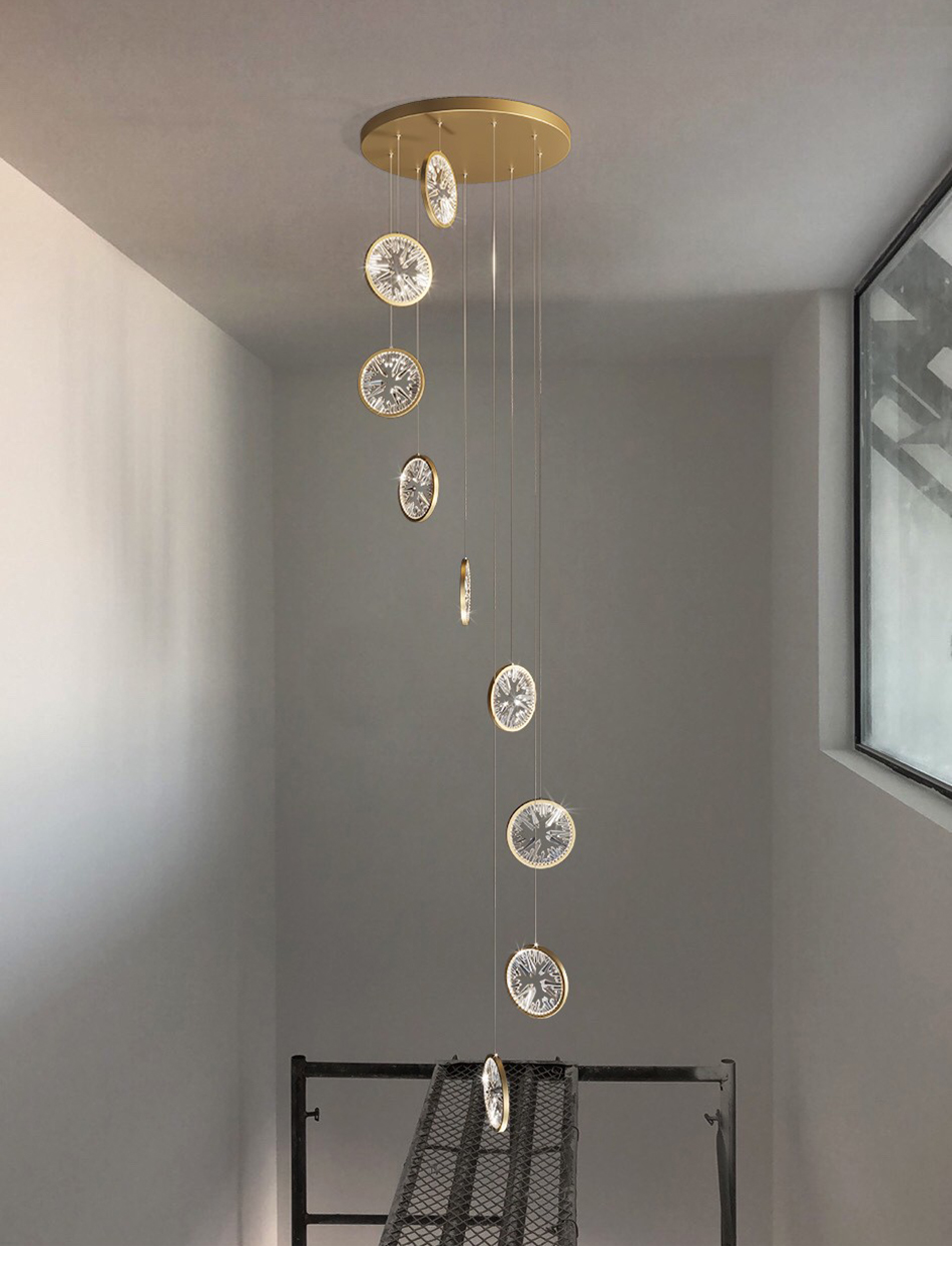 Luxury Crystal Chandelier For Staircase Gold Black Home drop light circle led light lamp(WH-NC-66)