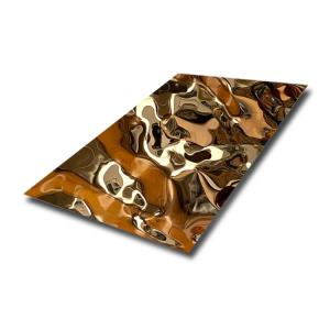 Quality AISI Water Wave Stainless Steel Ceiling Panel Champage Gold Coated 304 Mirror PVD wholesale