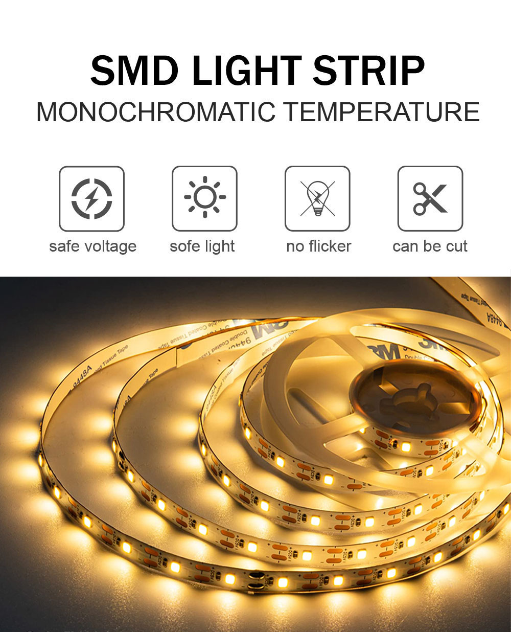 Hotel 5v 120leds 8mm 3000K Warm White Led Strip Light with and Luminous Flux/m 2640 lm