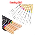 Sausages 31cm BBQ Roasting Sticks Wooden Handle Telescopic Marshmallow Fork