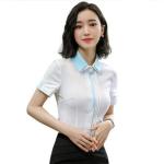 Short Sleeve Ladies Office Dresses / Summer Elegant Waist Tie Round Collar Women