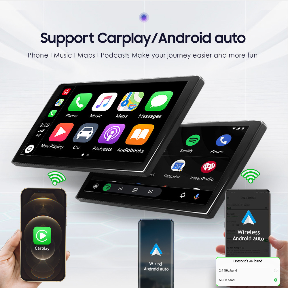 Universal 2Din Car Radio with Wireless Android Auto/CarPlay and Rear-View Backup Camera