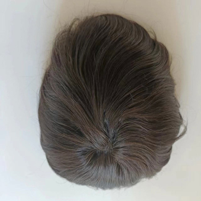 100% Human Hair V Loop Mens Topper Hairpiece Male Wigs Real Hair Ultra Thin