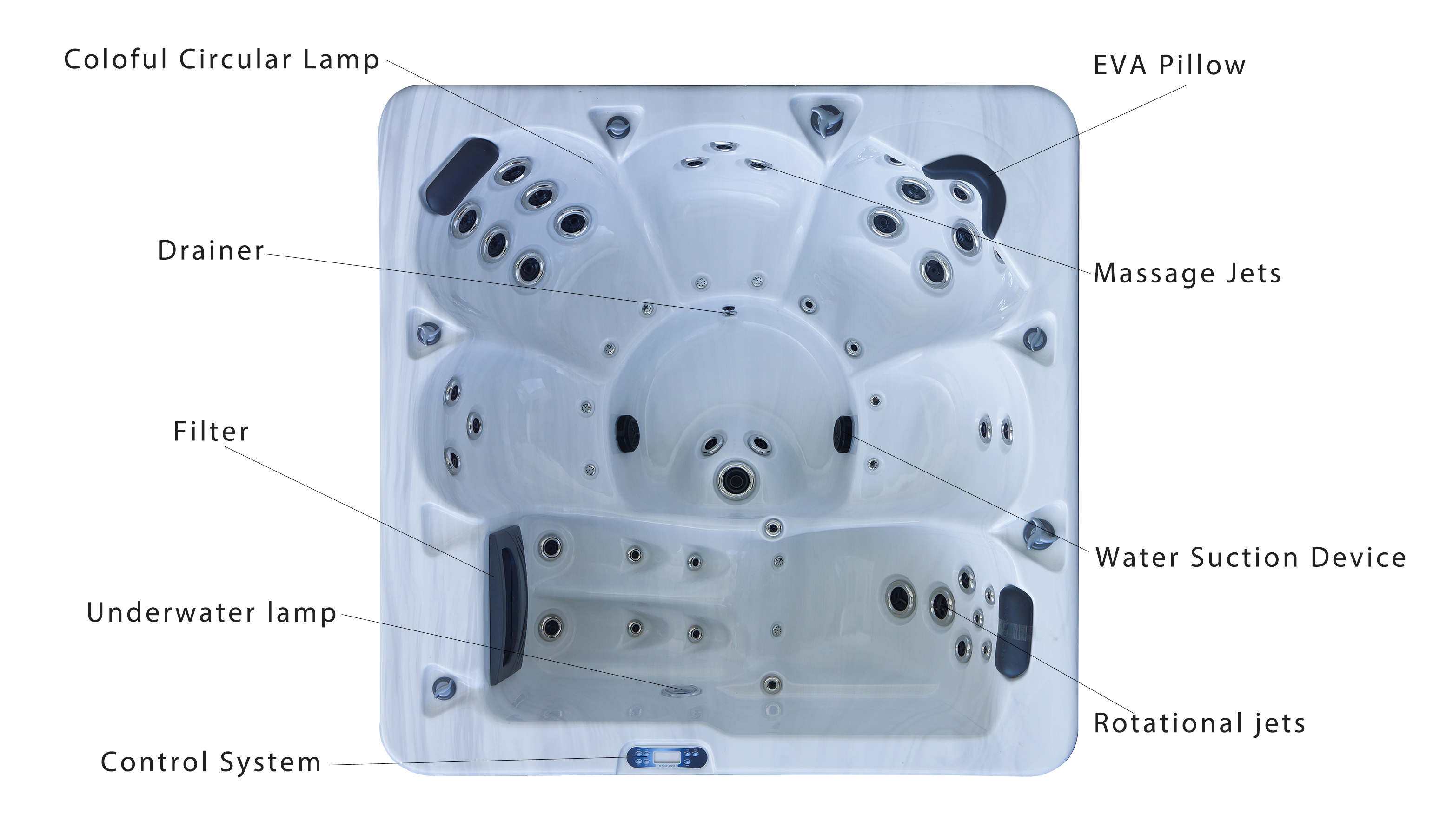 6 Persons Acrylic Massage Bathtub 2m Outdoor Whirlpool Hot Tubs
