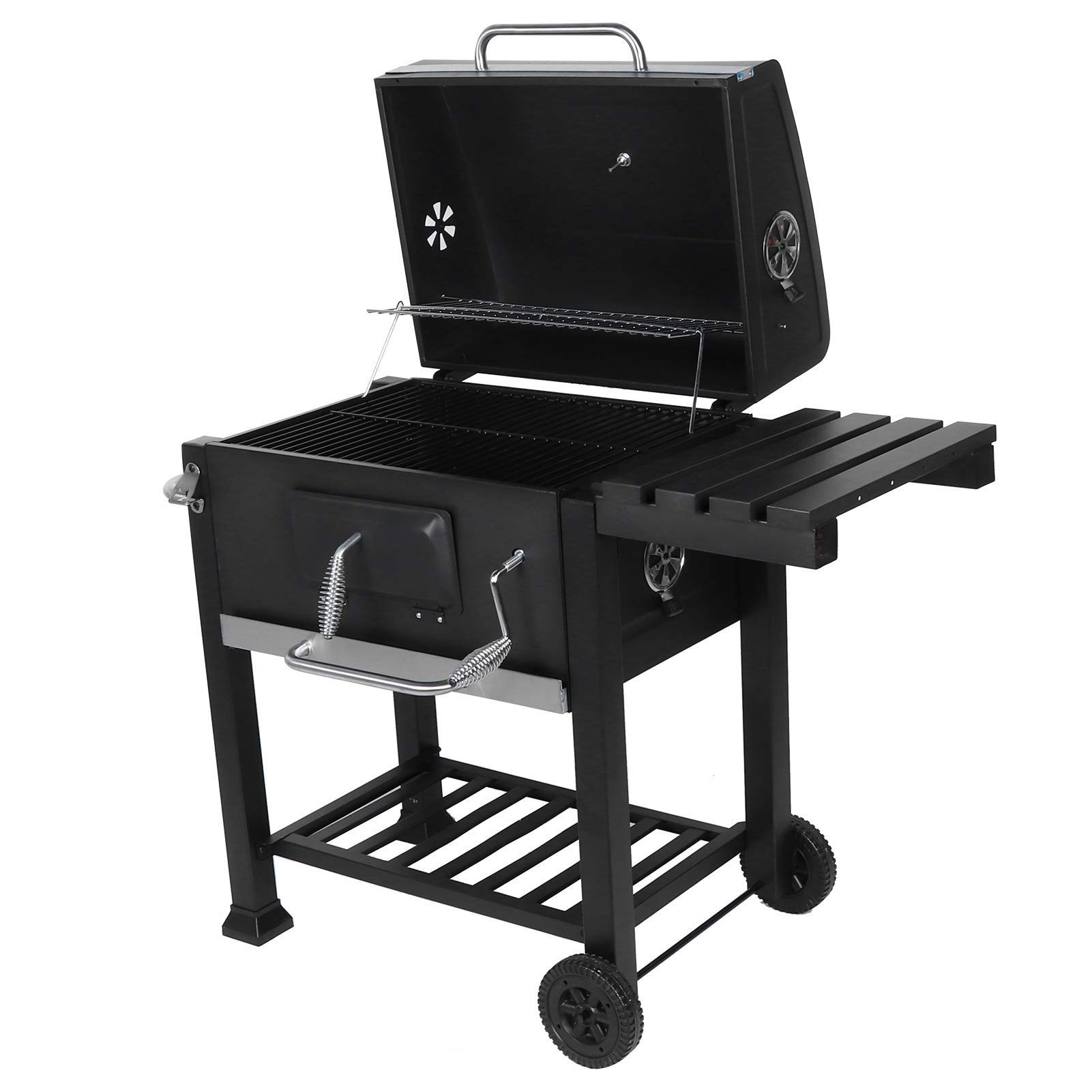 Garden Smoker Charcoal Grill Trolley with Two Plastic Wheels and Chrome Plated Finishing