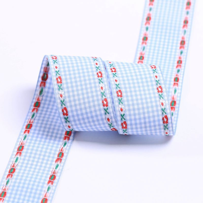 7mm-38mm Blue Embroidered Ribbon ISO9001 Embroidered Floral Ribbon
