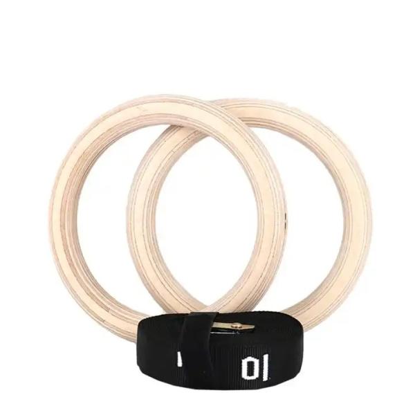 Custom logo Fitness Strength Training Wooden Gym Ring with Adjustable Nylon