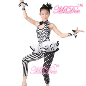 Quality Sleeveless Hip Hop Dance Costumes Halter Black / White Print Dance Unitard Outfits wholesale