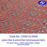 Jacquard Woven Carbon Aramid Fabric / Red Carbon Fiber Cloth With Rhombus